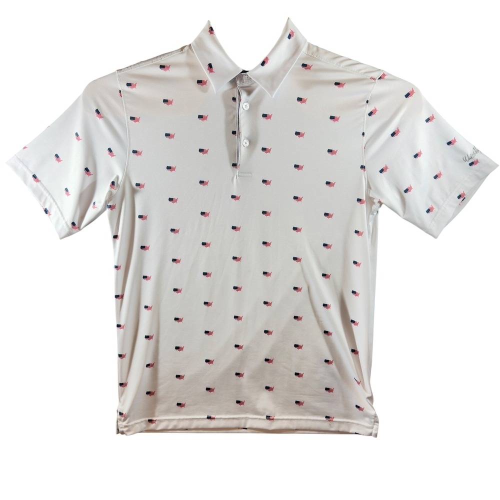 415 | Walter Hagen USA Flag Map Performance Golf Polo Shirt White‎ Mens S